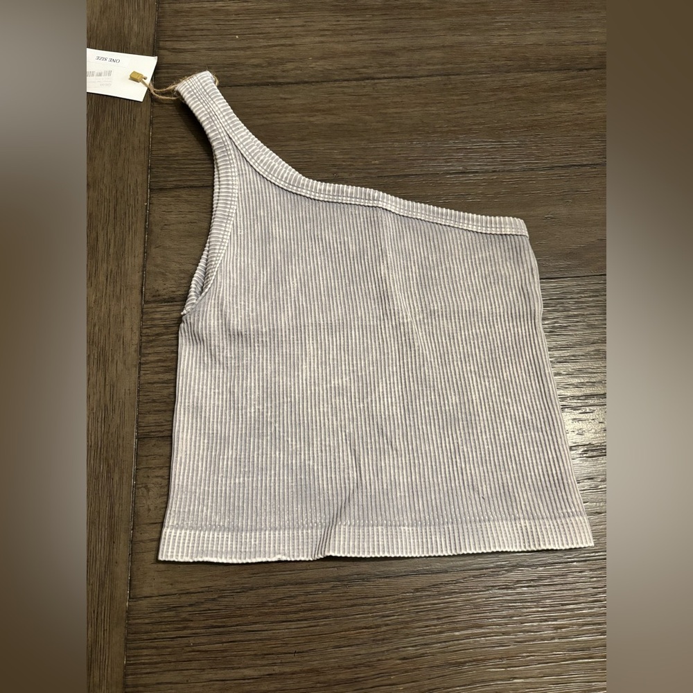 Boutique- Sunshine Daydream one shoulder gray tank top - one size
